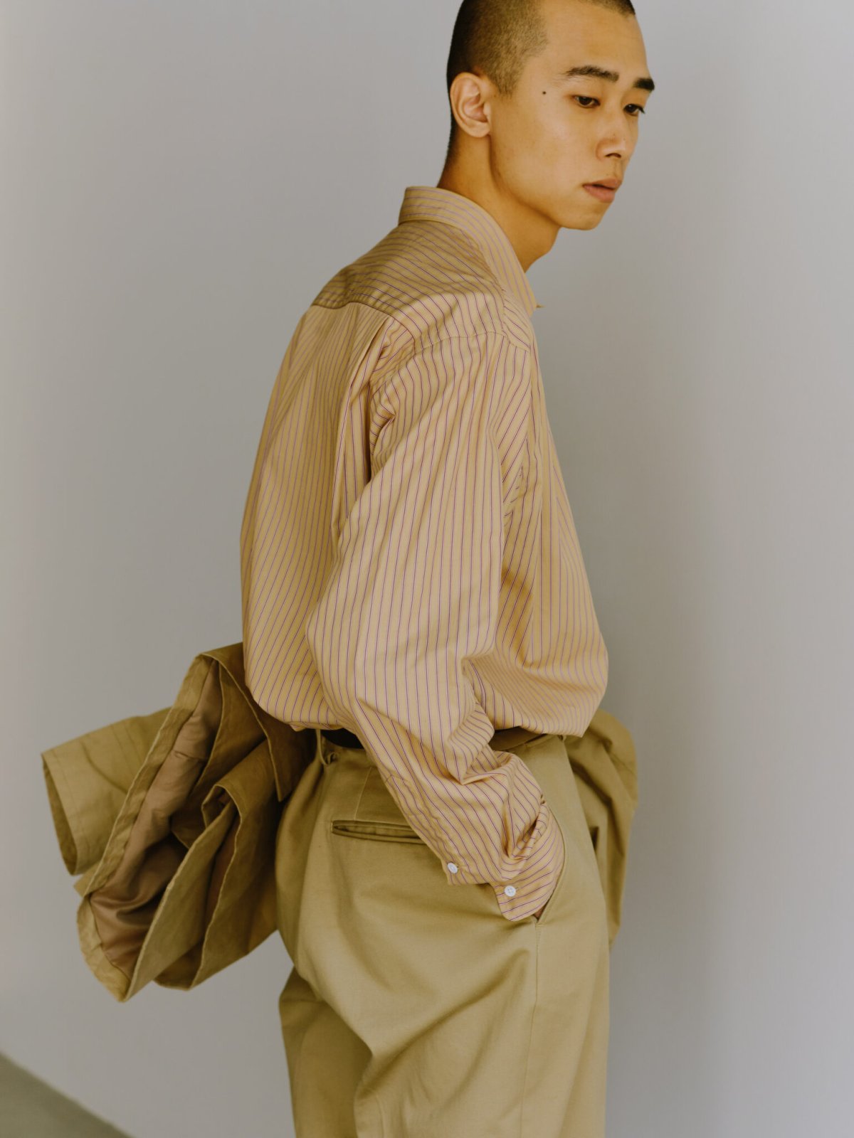 画像8: Riprap "FF REGULAR COLLAR SH" -COTTON POPLIN STRIPE-　color BEIGE/MAROON (8)