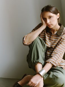 画像8: Riprap "POLO SHAPED SH L/S" -COTTON POPLIN STRIPE-　color BRICK/NAVY (8)