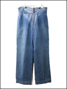 画像1: 1900's ~ Early 20th Century French "Fireman Trousers" Cotton/Linen Herringbone Twill w 32 (1)