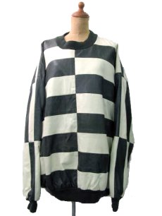 画像1: 1990's "BAGAZIO" Design Leather Pullover Dark Green / White　size XL (表記L) (1)