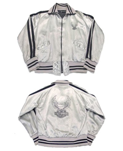 画像1: 1980's HARLEY-DAVIDSON Satin Zip Up  Jacket SILVER　size S (表記XS)