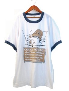 画像1: 1980's "COUCH POTATO" Trim Tee WHT/NAVY　size M  (表記 L) (1)