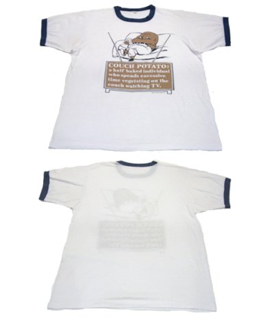 画像1: 1980's "COUCH POTATO" Trim Tee WHT/NAVY　size M  (表記 L)