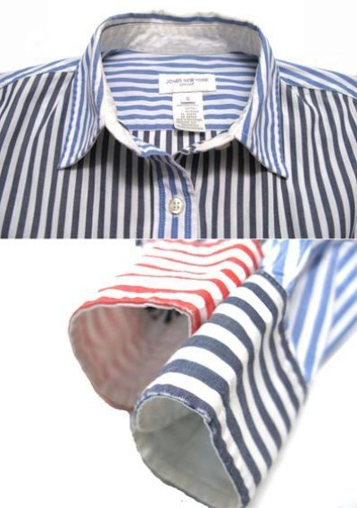 画像2: JONES NEW YORK Crazy Stripe L/S Shirts size S-M (表記 S)