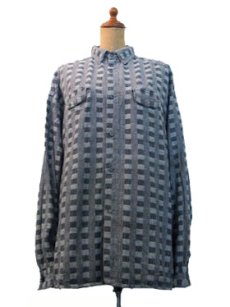 画像1: 1980's "SPACE" Checked Pattern L/S Shirts グレー size L (表記 XL) (1)