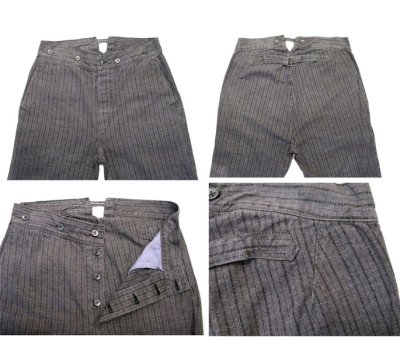 画像1: 1940's~ Swedish Cotton Stripe Prisoner Trousers　size ~ w 33.5 inch (表記なし)