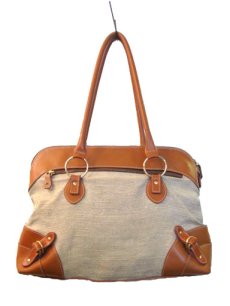 画像1: "regina" Leather x Linen Hand Bag　BROWN / NATURAL (1)