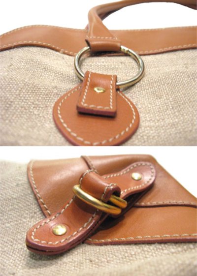 画像3: "regina" Leather x Linen Hand Bag　BROWN / NATURAL