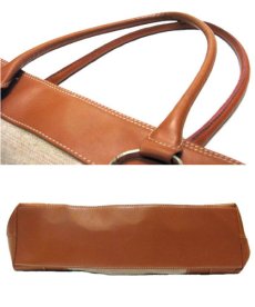 画像2: "regina" Leather x Linen Hand Bag　BROWN / NATURAL (2)