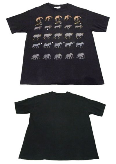 画像1: 1990's Animal Print 総柄 Tee　黒　size L  (表記 Large)