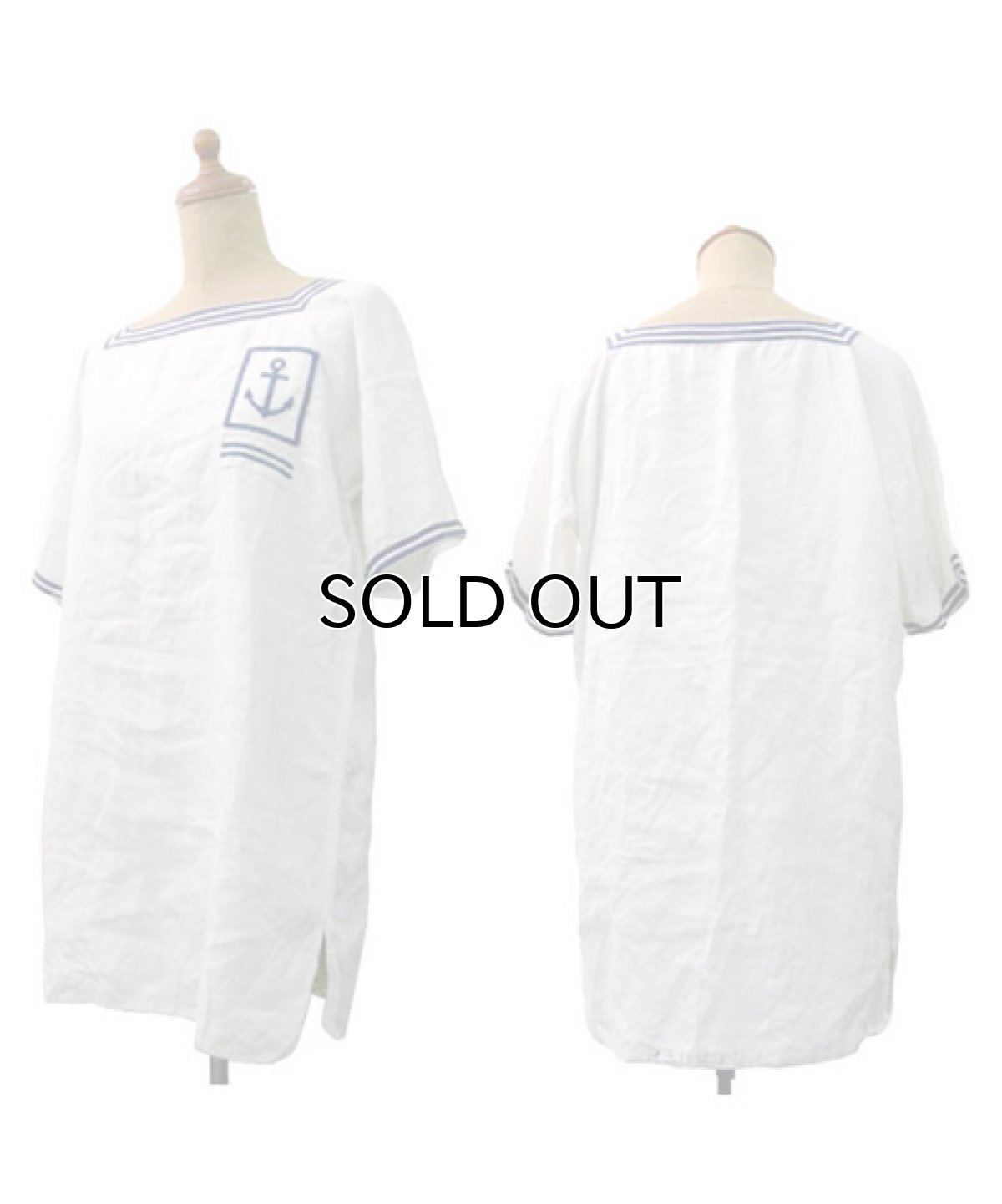 画像2: ~1950's French Marine Linen Sailor Shirts White / Navy size S - M (表記 なし) (2)