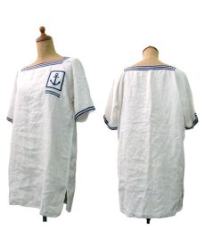 画像2: ~1950's French Marine Linen Sailor Shirts White / Navy　size S - M (表記 なし) (2)