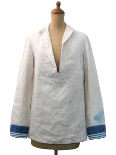 画像1: 1930's "1937"French Marine Shawl Collar Linen Sailor Jacket White / Blue　size XS - S (表記 なし) (1)