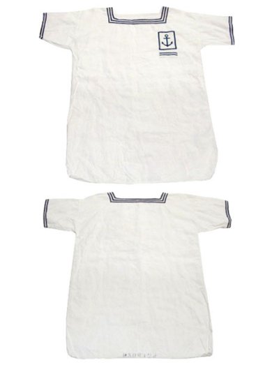 画像1: ~1950's French Marine Linen Sailor Shirts White / Navy　size S - M (表記 なし)