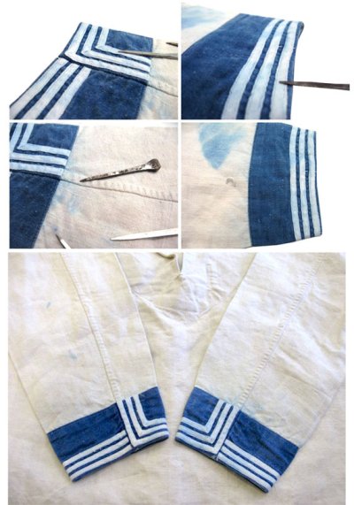 画像3: 1930's "1937"French Marine Shawl Collar Linen Sailor Jacket White / Blue　size XS - S (表記 なし)
