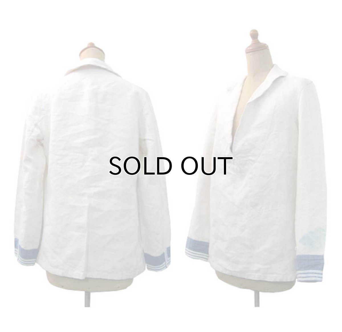 画像2: 1930's "1937"French Marine Shawl Collar Linen Sailor Jacket White / Blue　size XS - S (表記 なし) (2)