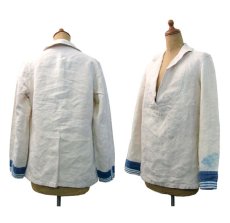 画像2: 1930's "1937"French Marine Shawl Collar Linen Sailor Jacket White / Blue　size XS - S (表記 なし) (2)