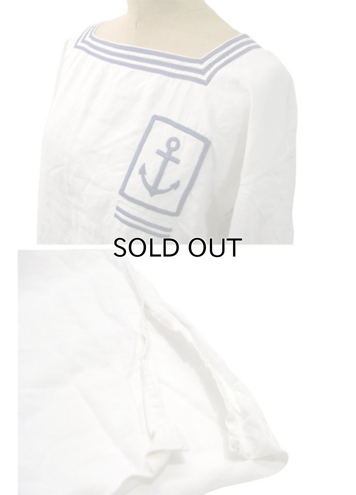 画像3: ~1950's French Marine Linen Sailor Shirts White / Navy size S - M (表記 なし) (3)