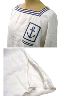 画像3: ~1950's French Marine Linen Sailor Shirts White / Navy　size S - M (表記 なし) (3)