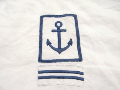 画像3: ~1950's French Marine Linen Sailor Shirts White / Navy　size S - M (表記 なし)
