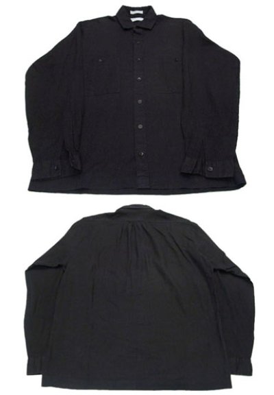 画像1: "Pierre Cardin" Cotton / Ramie L/S Shirts BLACK  size M  (表記 M)