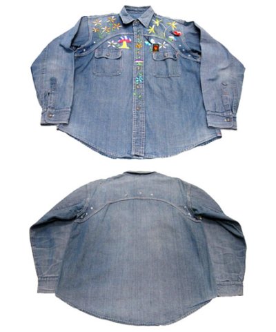 画像1: 1970's "EL CISNE"  L/S Denim Embroidery Shirts  size M  (表記 なし)