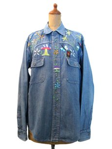 画像2: 1970's "EL CISNE"  L/S Denim Embroidery Shirts  size M  (表記 なし) (2)