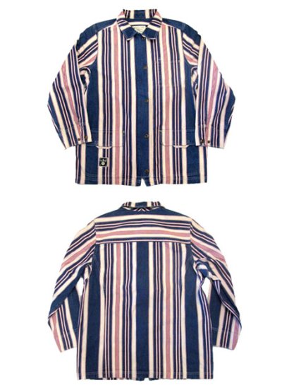 画像1: Ralph Lauren "LAUREN JEANS" Multi Stripe Coverall  Nat / Indigo / Red　size M - L (表記 L)
