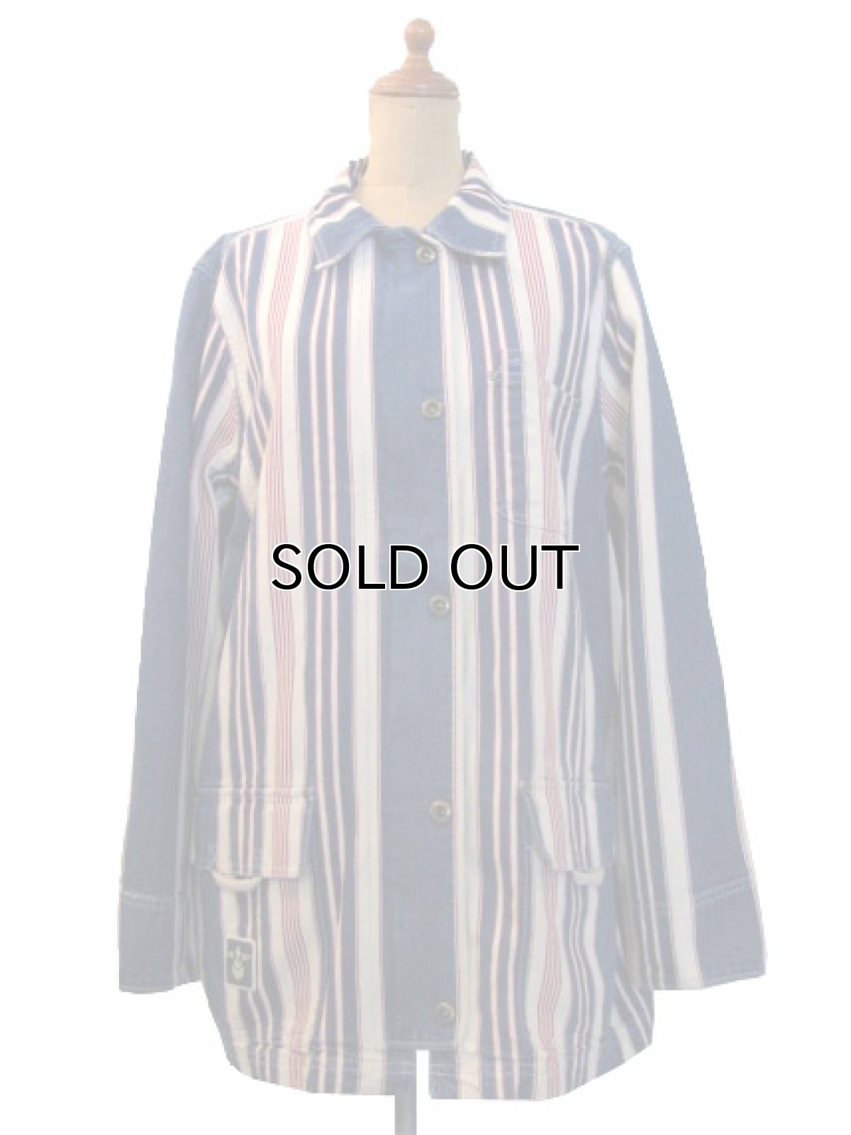 画像2: Ralph Lauren "LAUREN JEANS" Multi Stripe Coverall  Nat / Indigo / Red size M - L (表記 L) (2)