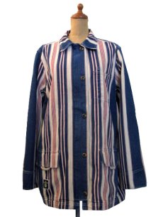 画像2: Ralph Lauren "LAUREN JEANS" Multi Stripe Coverall  Nat / Indigo / Red　size M - L (表記 L) (2)