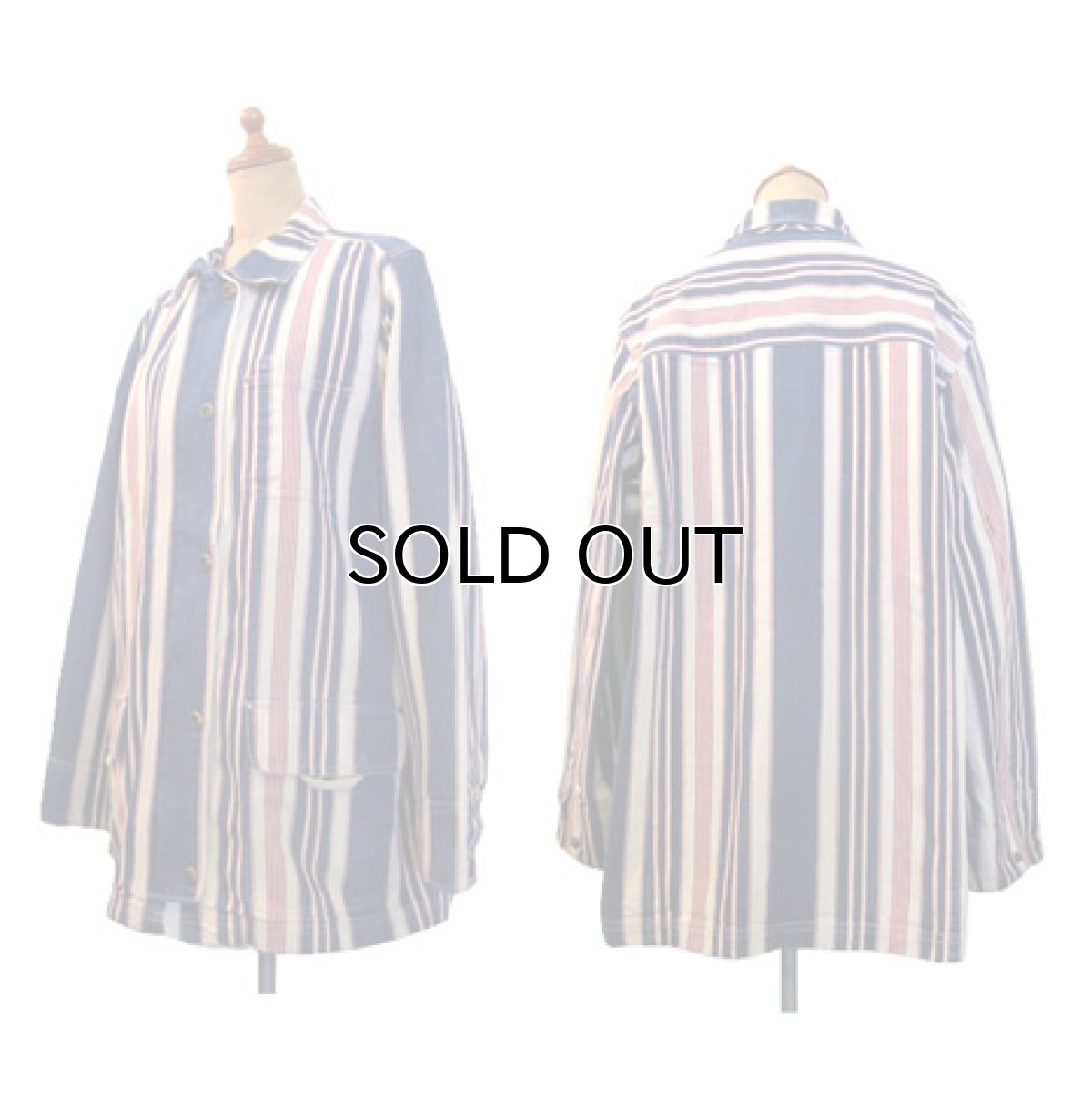 画像3: Ralph Lauren "LAUREN JEANS" Multi Stripe Coverall  Nat / Indigo / Red size M - L (表記 L) (3)