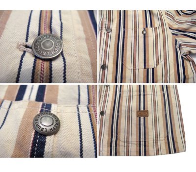 画像2: Ralph Lauren Multi Stripe Cotton Twill Coverall  Beige / Indigo / Red　size M - L (表記 M)