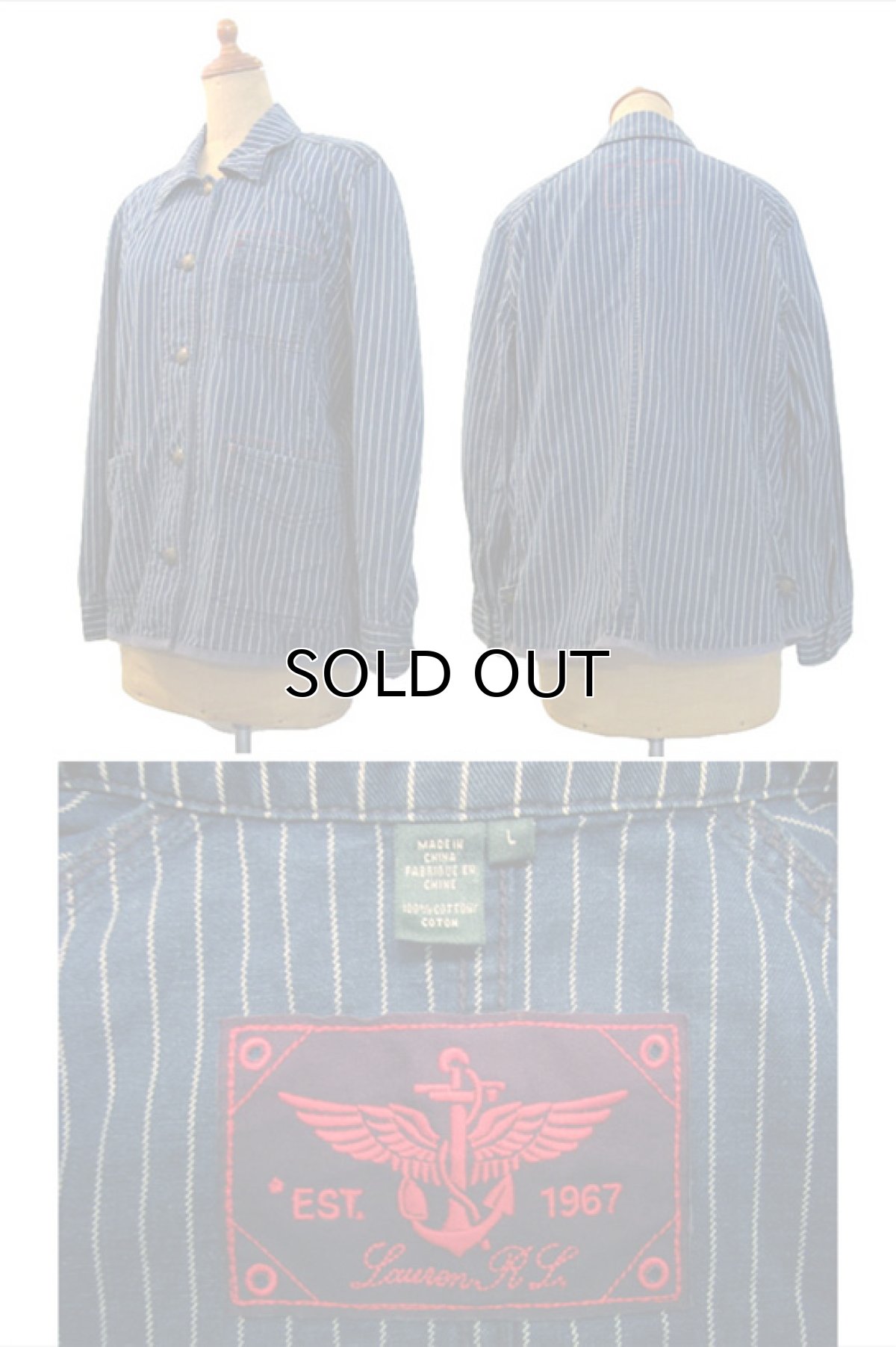 画像3: "Ralph Lauren" Indigo Stripe Cotton Coverall  Indigo / White size S (表記 L) (3)