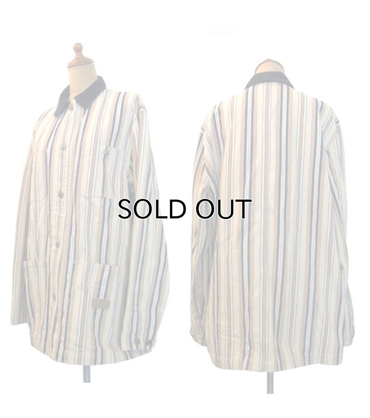 画像3: Ralph Lauren Multi Stripe Cotton Twill Coverall  Beige / Indigo / Red　size M - L (表記 M) (3)