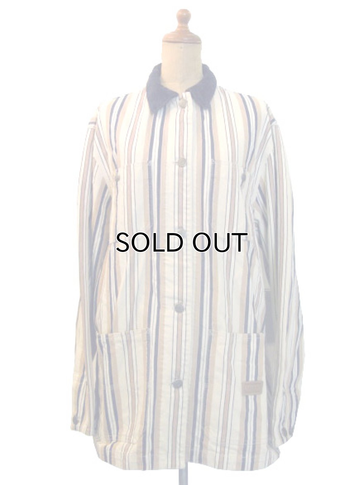画像2: Ralph Lauren Multi Stripe Cotton Twill Coverall  Beige / Indigo / Red　size M - L (表記 M) (2)