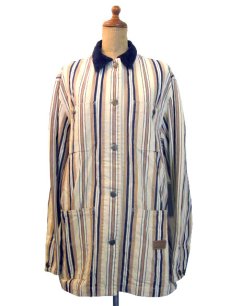 画像2: Ralph Lauren Multi Stripe Cotton Twill Coverall  Beige / Indigo / Red　size M - L (表記 M) (2)