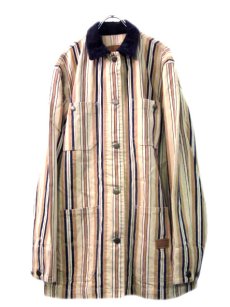 画像1: Ralph Lauren Multi Stripe Cotton Twill Coverall  Beige / Indigo / Red　size M - L (表記 M) (1)