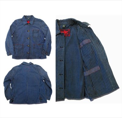 画像1: "Ralph Lauren" Indigo Stripe Cotton Coverall  Indigo / White　size S (表記 L)