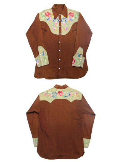 画像1: 1970's Embroidery Western Shirts　size S - M  (表記 無し)