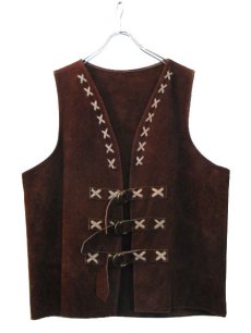 画像1: 1970's Suede Leather Vest  Brown　size L  (表記 無し) (1)