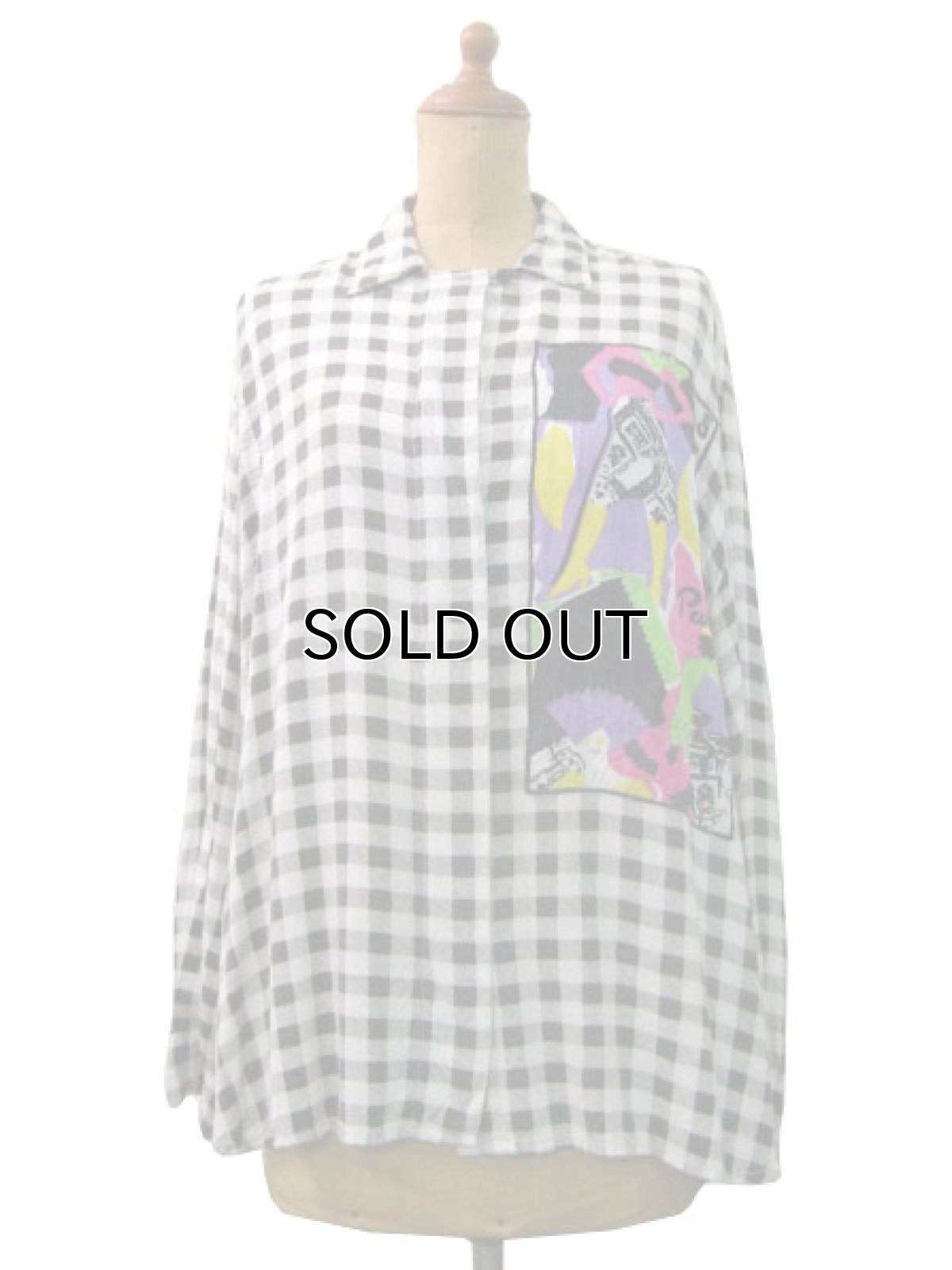 画像1: "MONALISA"  Rayon Check Design Shirts  Black / White　size   (表記 ) (1)