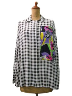 画像1: "MONALISA"  Rayon Check Design Shirts  Black / White　size   (表記 ) (1)