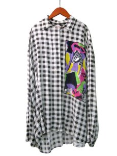 画像2: "MONALISA"  Rayon Check Design Shirts  Black / White　size   (表記 ) (2)