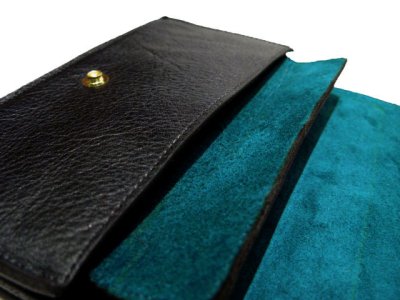 画像1: "JUTTA NEUMANN" Leather Wallet "the Waiter's Wallet"  color : BLACK / EMERALD  財布 ONE SIZE