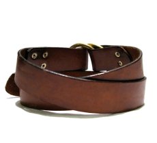 画像2: OLD Double Ring Leather Belt　BROWN　size　33 inch (2)