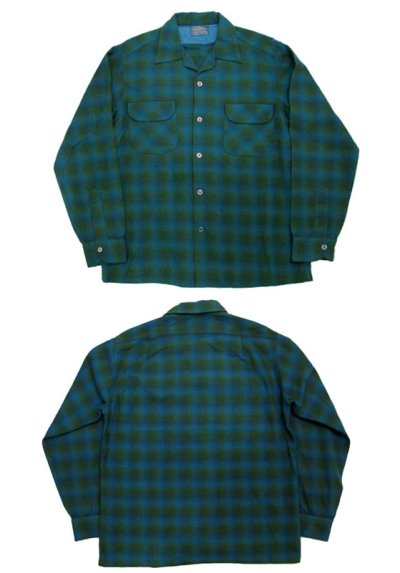 画像1: 1960's "Pendleton" L/S Ombrer Check Wool Shirts  Green　size M - L  (表記 M)