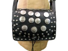 画像4: OLD Europe Coin Leather Shoulder Bag  BLACK　13cm x 19cm (4)