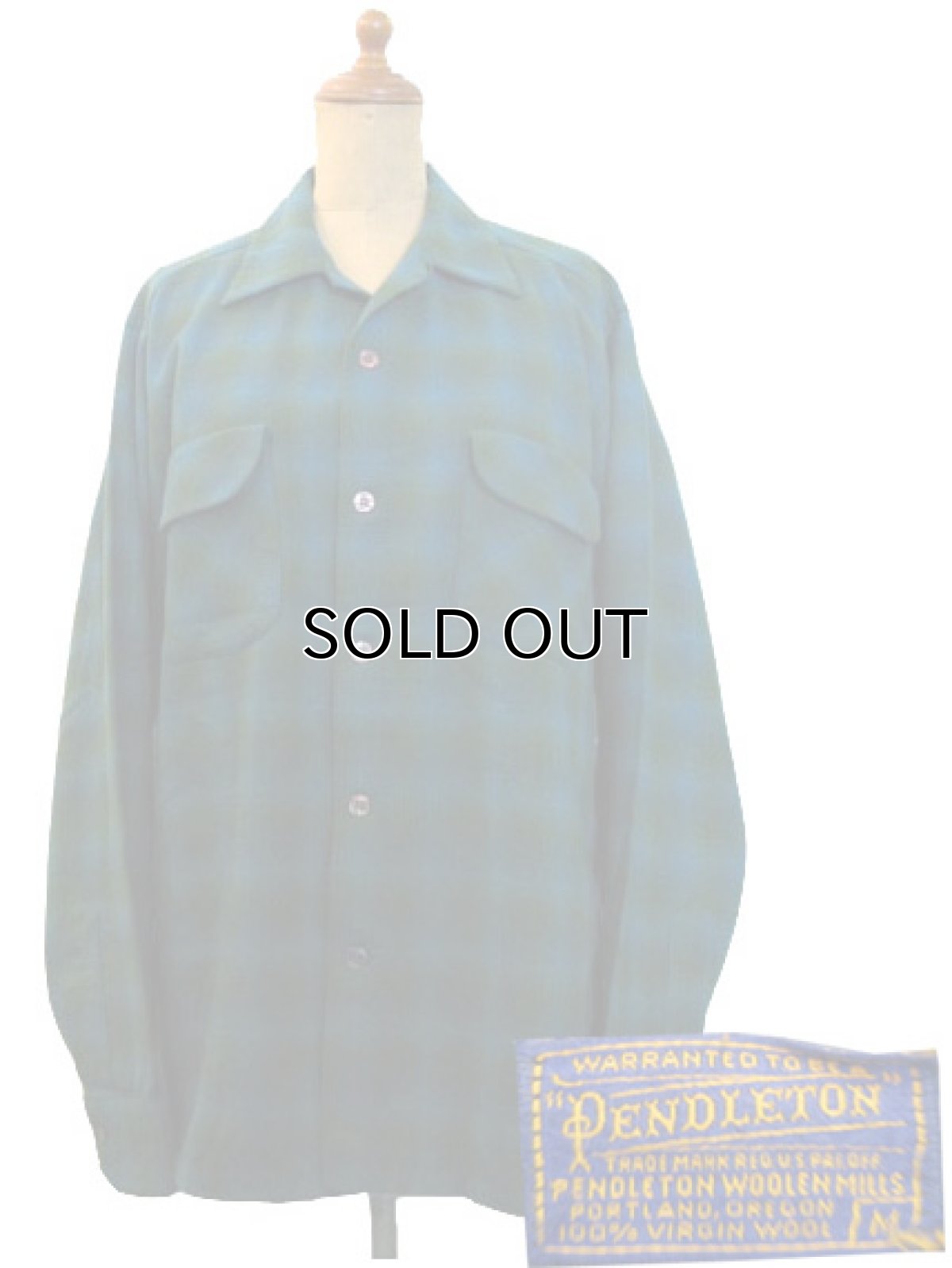 画像1: 1960's "Pendleton" L/S Ombrer Check Wool Shirts  Green　size M - L  (表記 M) (1)
