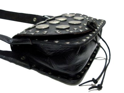 画像2: OLD Europe Coin Leather Shoulder Bag  BLACK　13cm x 19cm