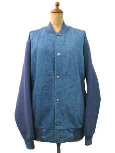 画像1: "FRUITS OF THE LOOM" Denim / Sweat Stadium Jacket　ブルー　size M - L  (表記 M) (1)